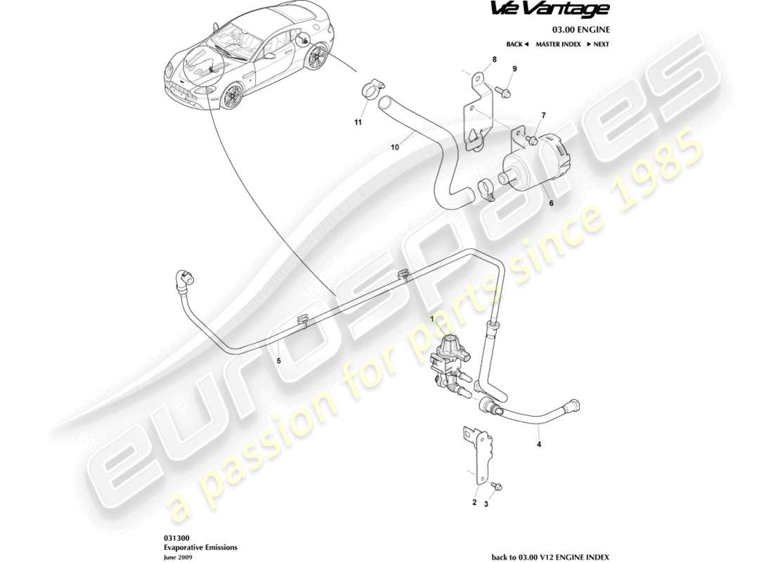 aston martin v12 vantage (2010) diagrama de partes de emisiones evaporativas