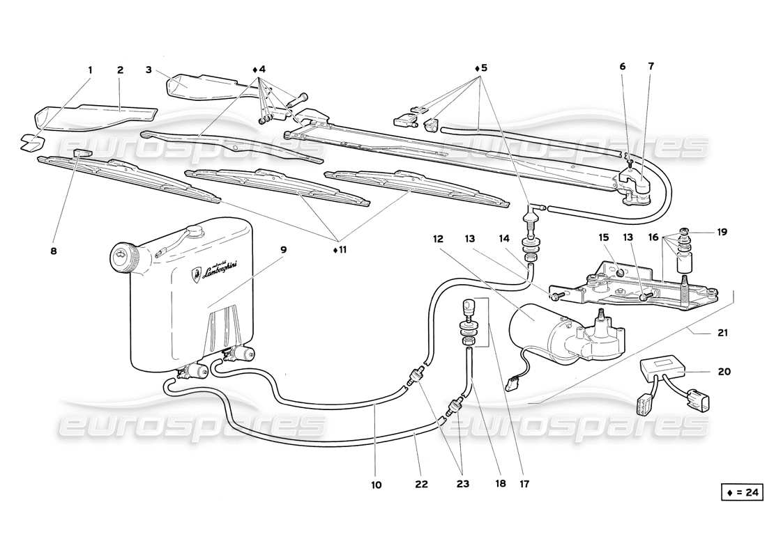 lamborghini diablo sv (1999) diagrama de piezas del limpiaparabrisas