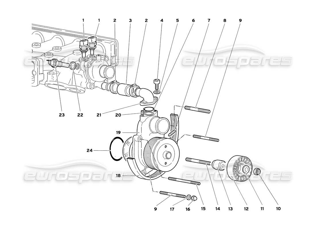 lamborghini diablo sv (1999) diagrama de piezas de la bomba de agua