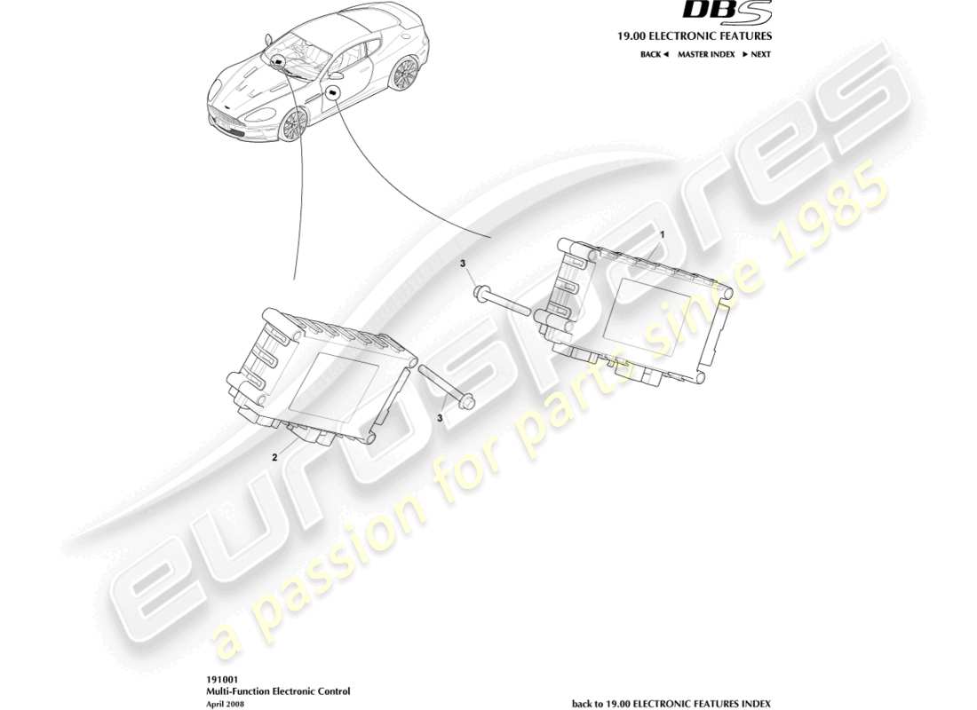aston martin dbs (2010) diagrama de piezas de control multifunción