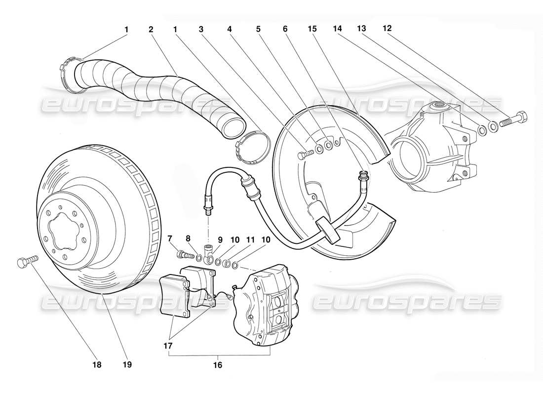 lamborghini diablo (1991) diagrama de piezas de frenos delanteros
