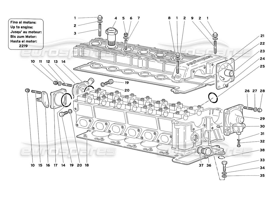 lamborghini diablo sv (1999) accesorios para el diagrama de piezas de la culata derecha