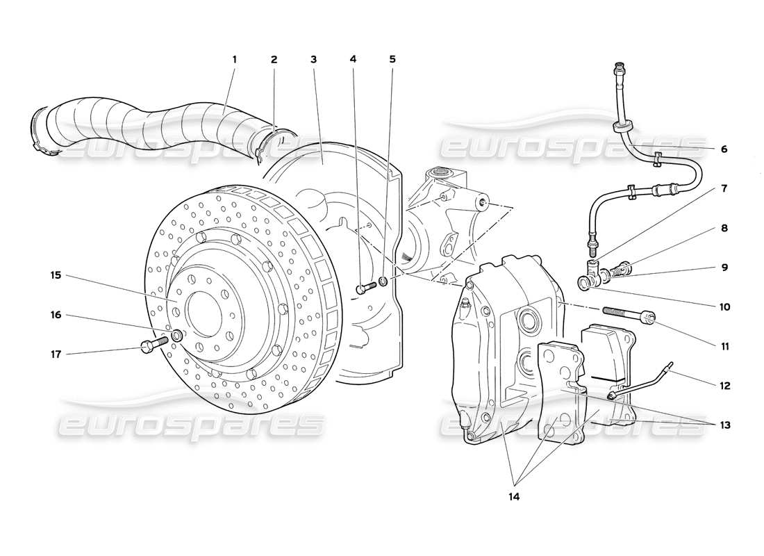 lamborghini diablo sv (1999) diagrama de piezas de frenos delanteros