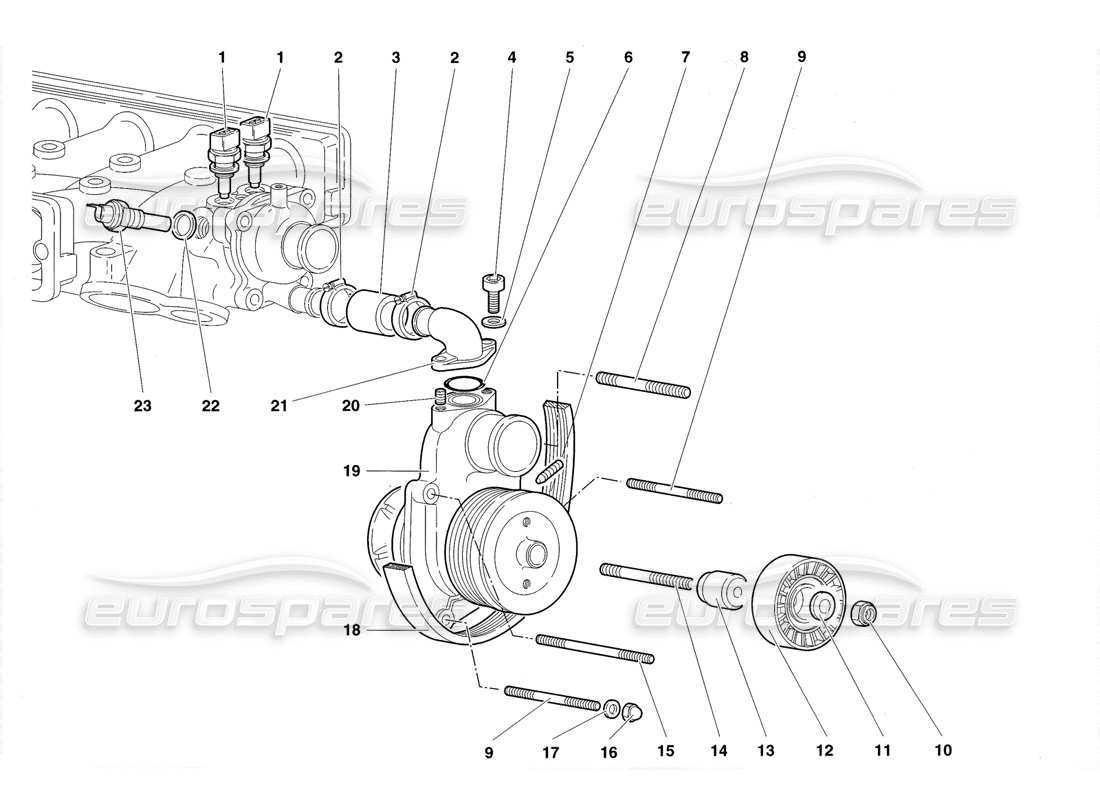 lamborghini diablo roadster (1998) diagrama de piezas de la bomba de agua