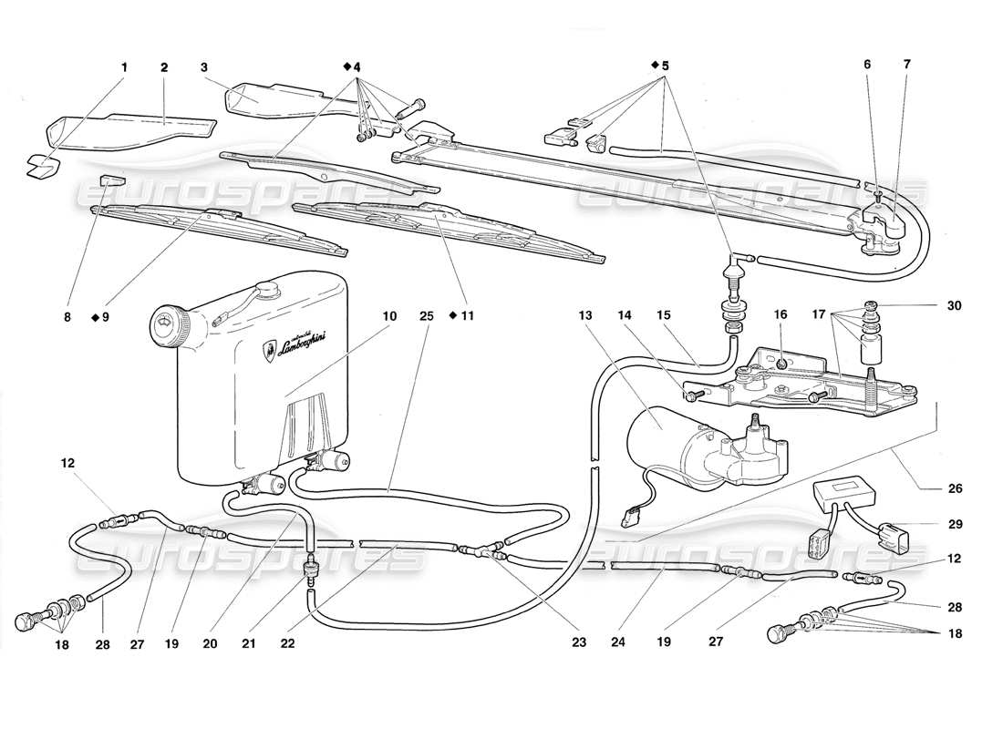 lamborghini diablo roadster (1998) limpiaparabrisas y lavafaros diagrama de piezas