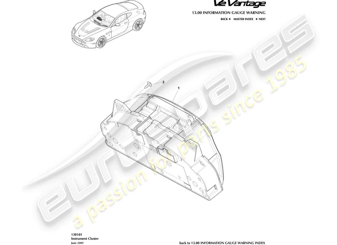 aston martin v12 vantage (2010) diagrama de piezas del grupo de instrumentos