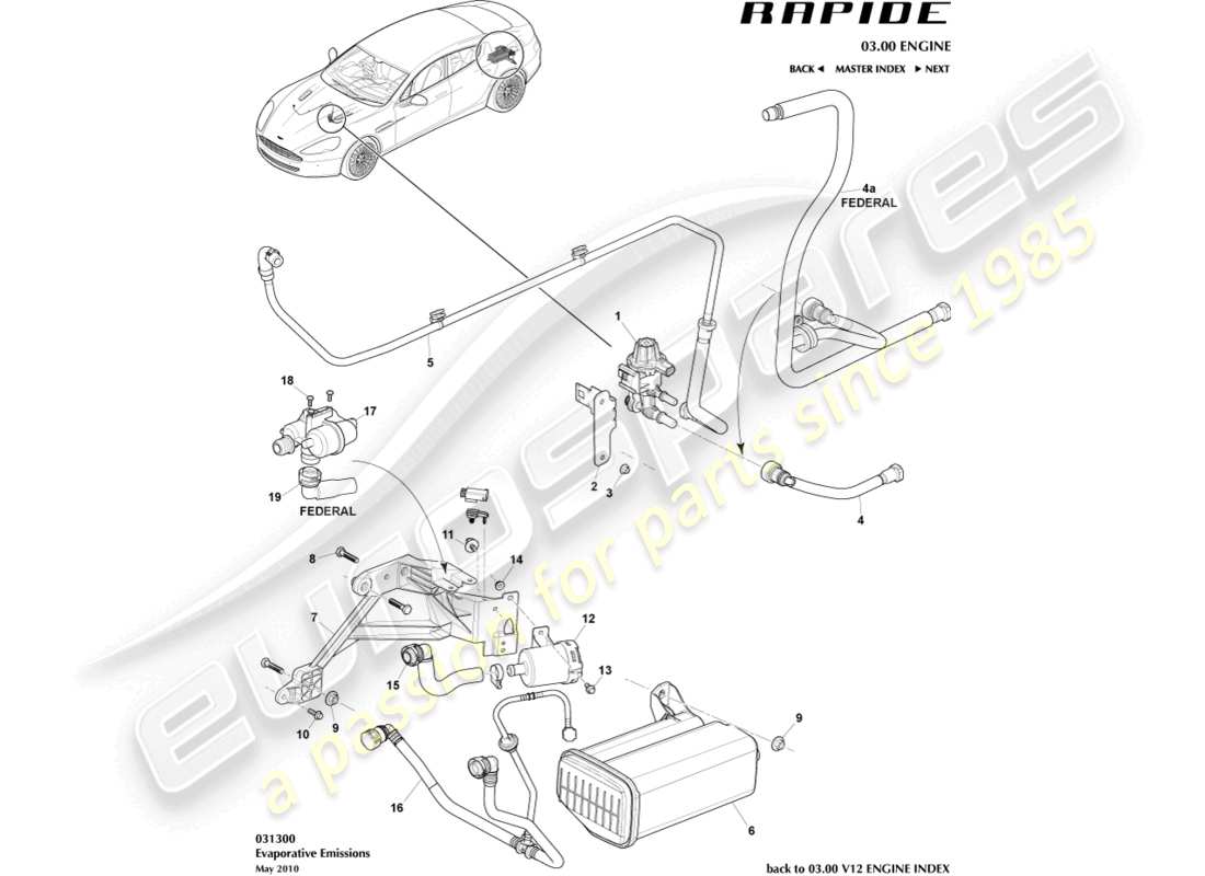 aston martin rapide (2018) diagrama de partes de emisiones evaporativas