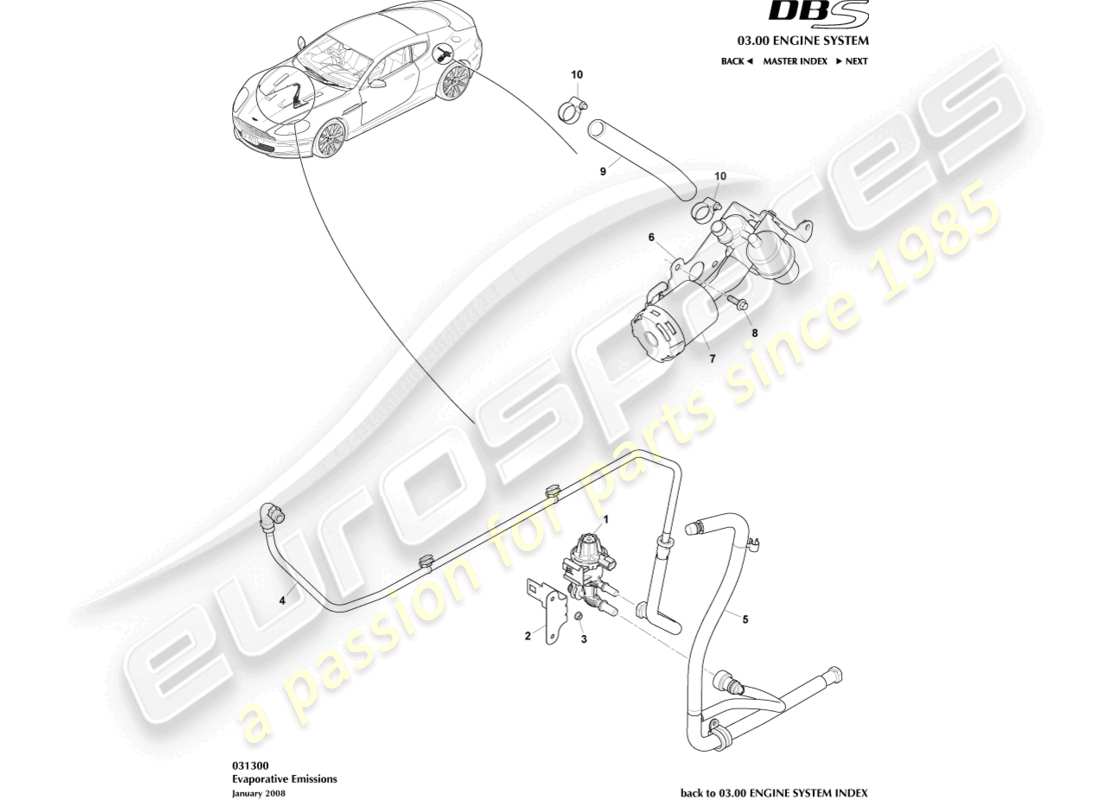 aston martin dbs (2009) emisiones evaporativas diagrama de piezas