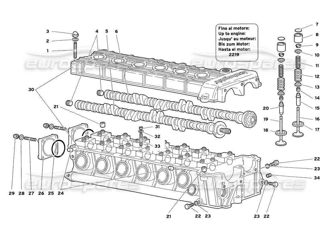 lamborghini diablo sv (1999) diagrama de piezas de la culata izquierda