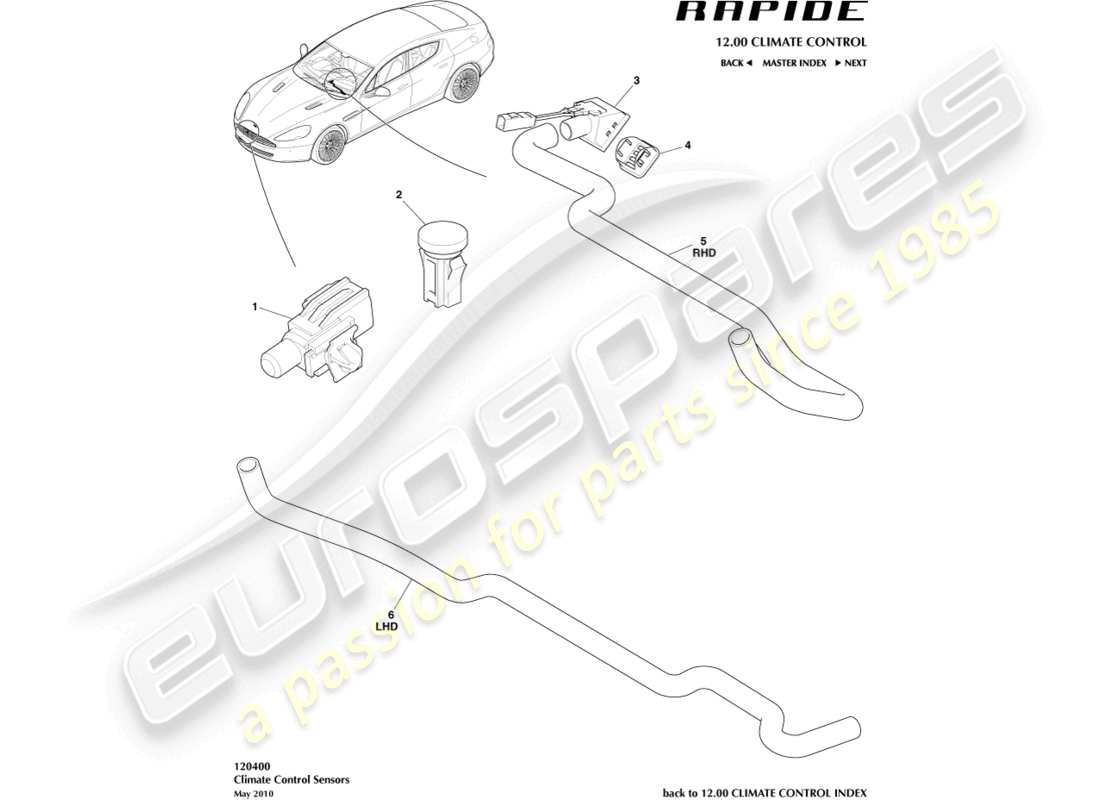 aston martin rapide (2010) diagrama de piezas de sensores