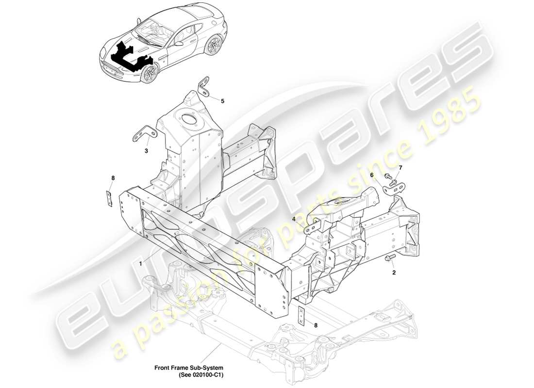 aston martin v8 vantage (2007) diagrama de piezas de la estructura frontal