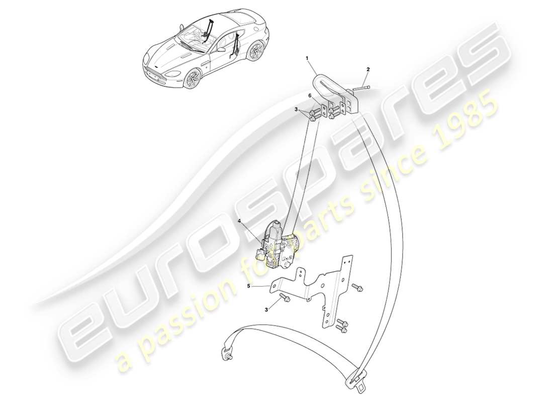 aston martin v8 vantage (2007) diagrama de piezas de los cinturones de seguridad delanteros