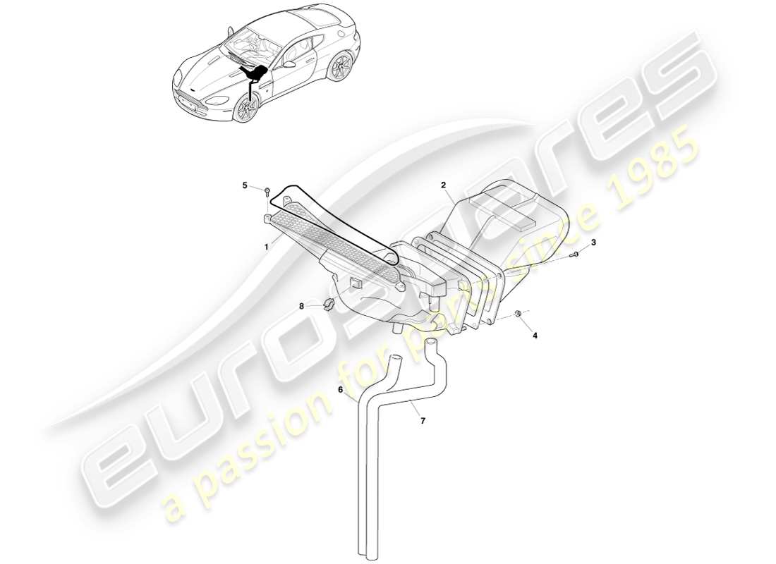 aston martin v8 vantage (2007) diagrama de piezas de los conductos de entrada de aire