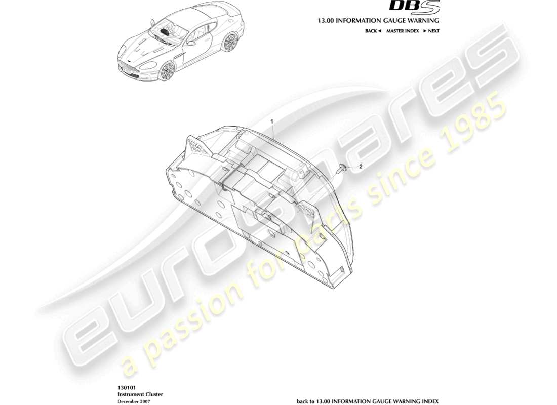 aston martin dbs (2008) combinación de instrumentos diagrama de piezas