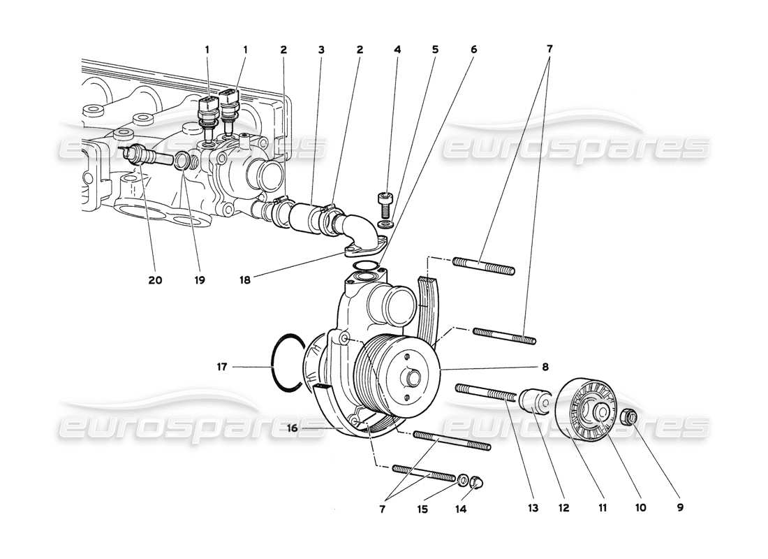 lamborghini diablo 6.0 (2001) diagrama de piezas de la bomba de agua