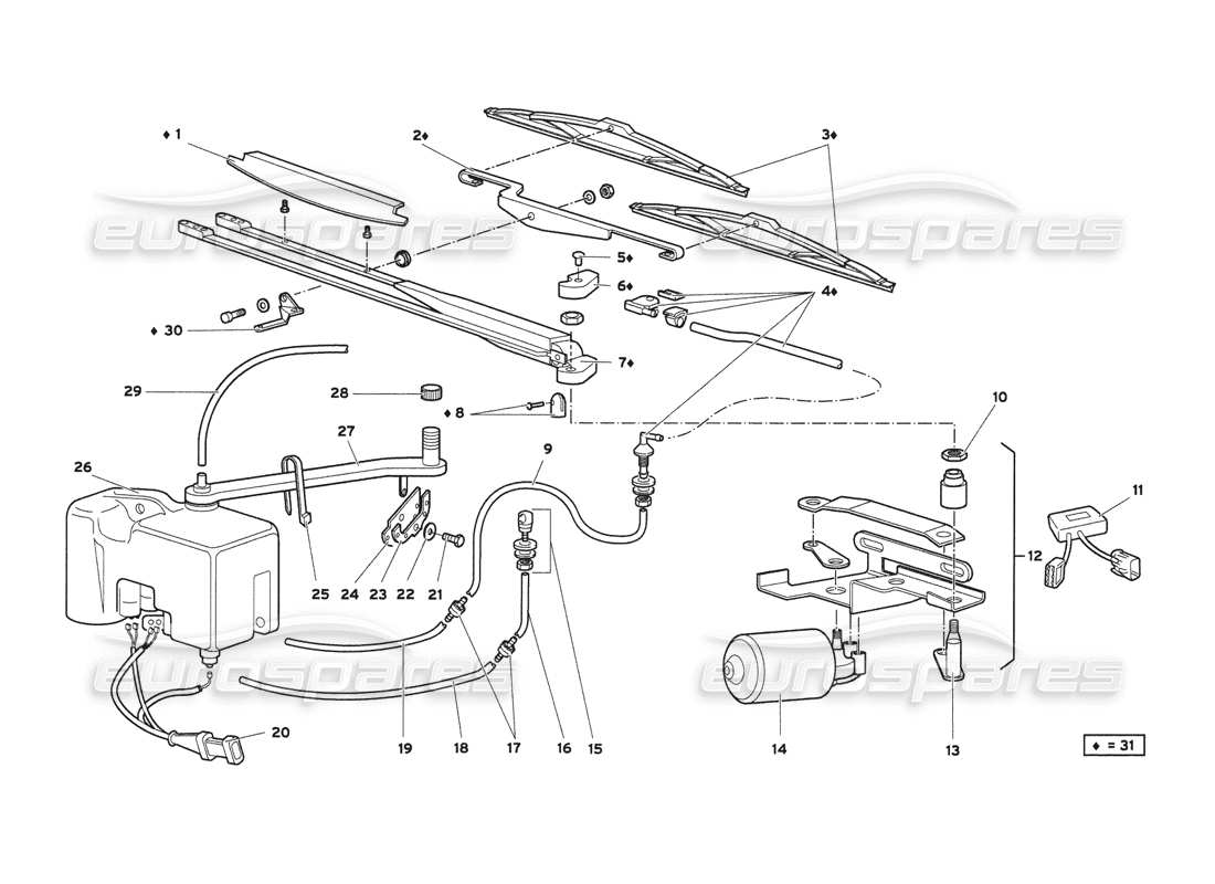 lamborghini diablo 6.0 (2001) diagrama de piezas del limpiaparabrisas