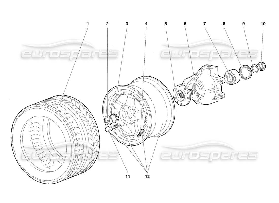 lamborghini diablo sv (1997) diagrama de piezas del portabujes y rueda delantera