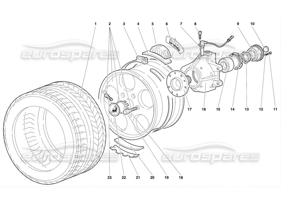 lamborghini diablo se30 (1995) diagrama de piezas del portabujes y rueda delantera