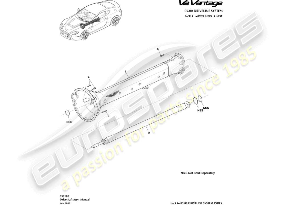 aston martin v12 vantage (2010) diagrama de piezas del conjunto del eje de transmisión