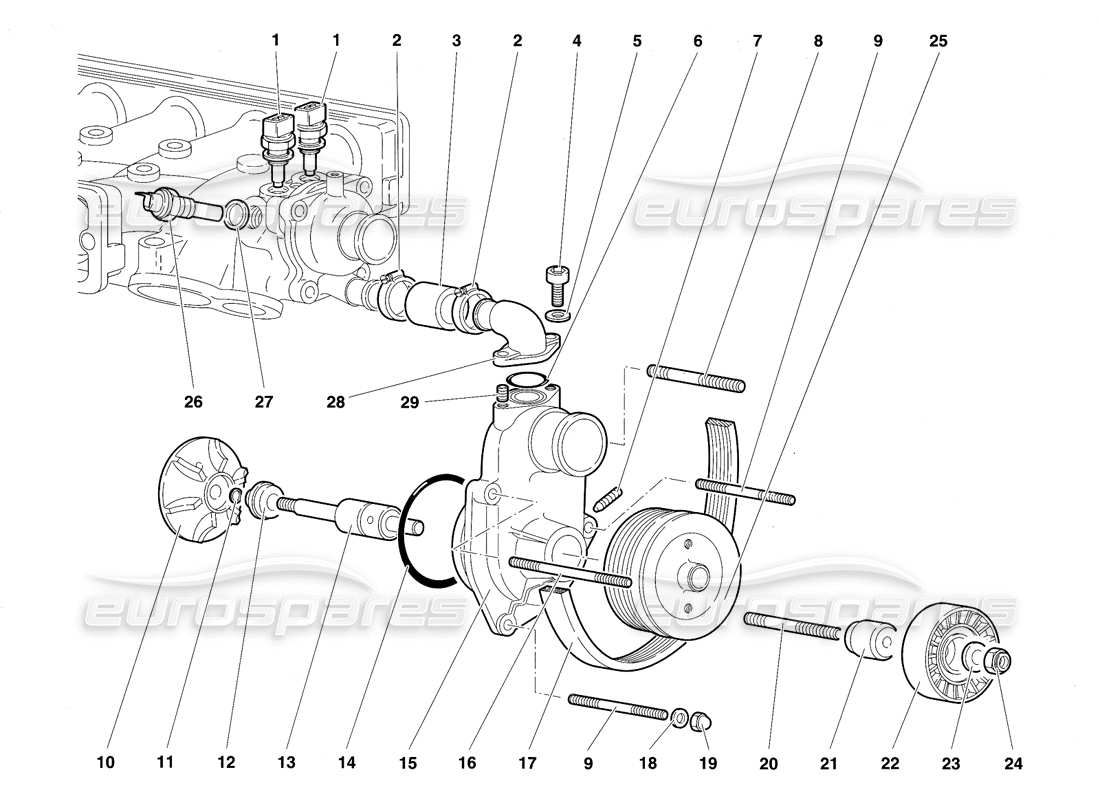 lamborghini diablo sv (1997) bomba de agua diagrama de piezas