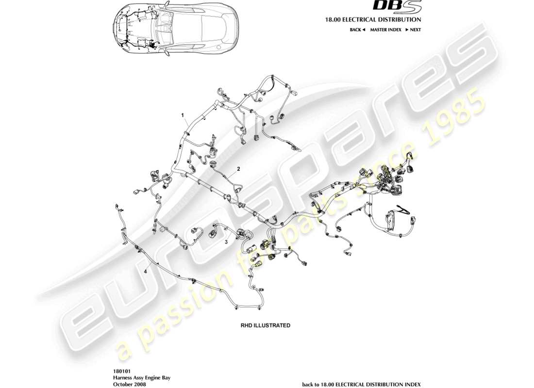 aston martin dbs (2009) arnés del motor diagrama de piezas