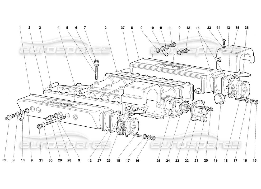 lamborghini diablo sv (1997) diagrama de piezas del colector de admisión