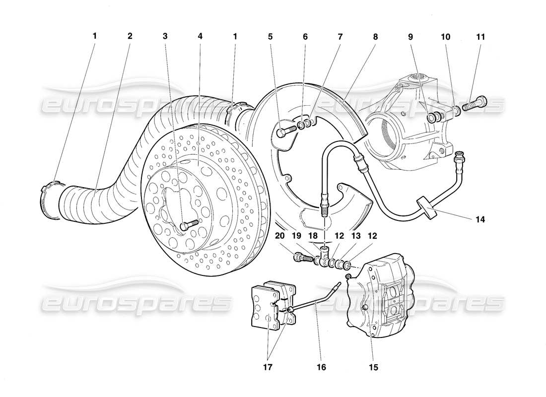 lamborghini diablo se30 (1995) diagrama de piezas de frenos delanteros