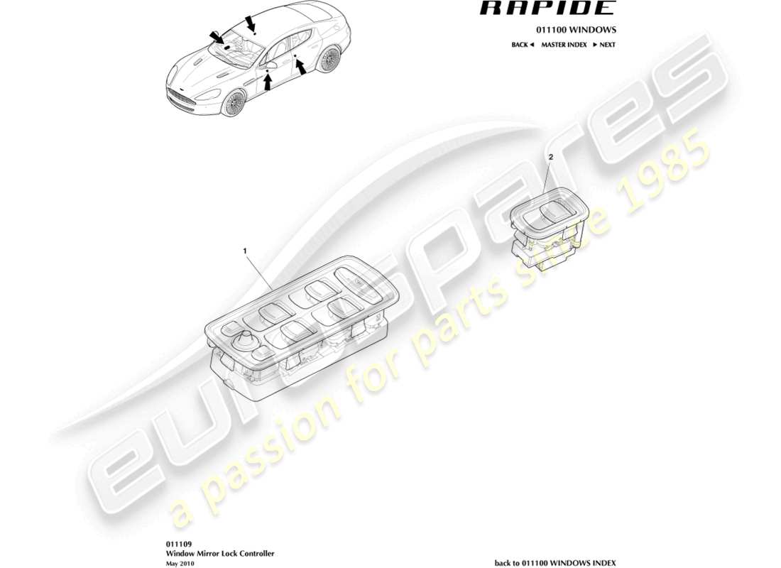 aston martin rapide (2016) interruptor de control de ventana diagrama de piezas