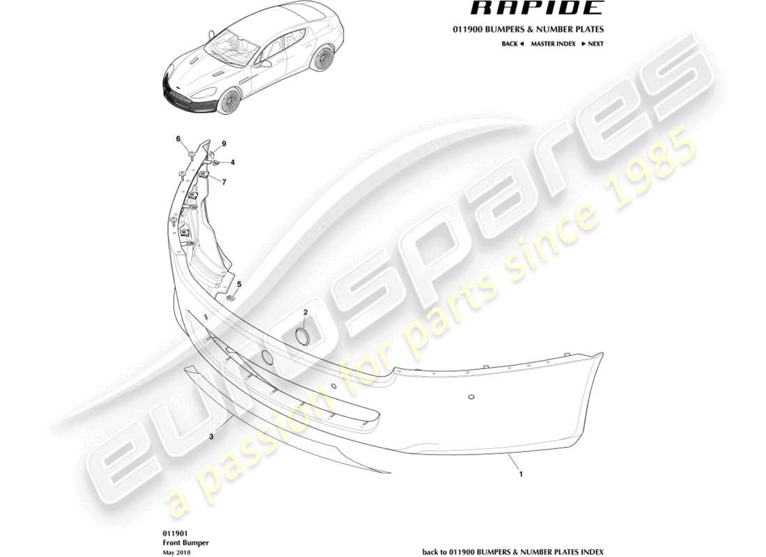 aston martin rapide (2016) parachoques delantero diagrama de piezas