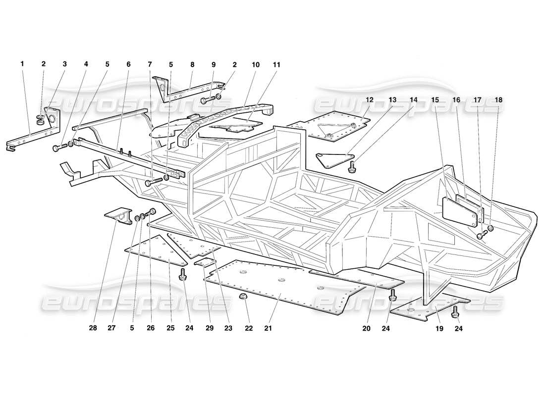 lamborghini diablo se30 (1995) diagrama de piezas de elementos del marco