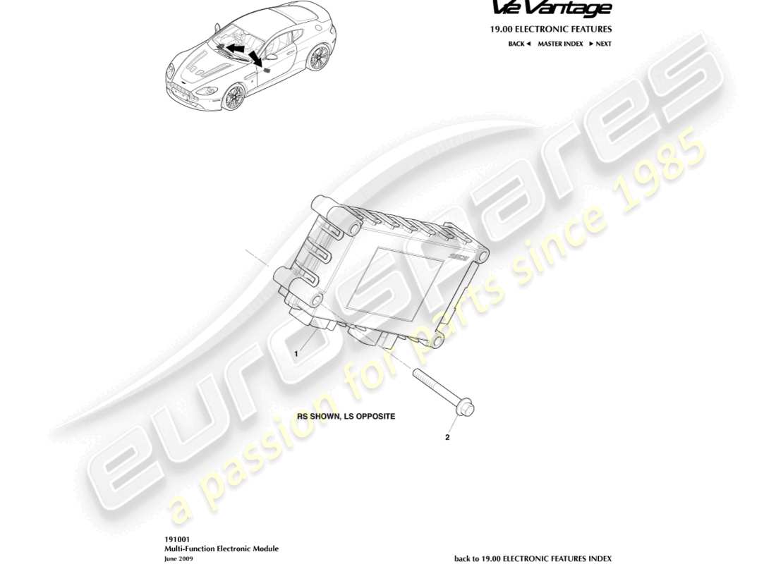 aston martin v12 vantage (2012) diagrama de piezas de control multifunción