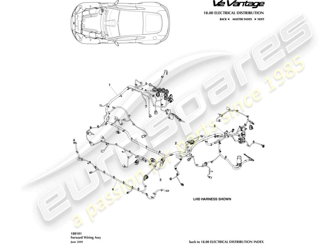 aston martin v12 vantage (2012) diagrama de piezas del arnés del compartimento del motor
