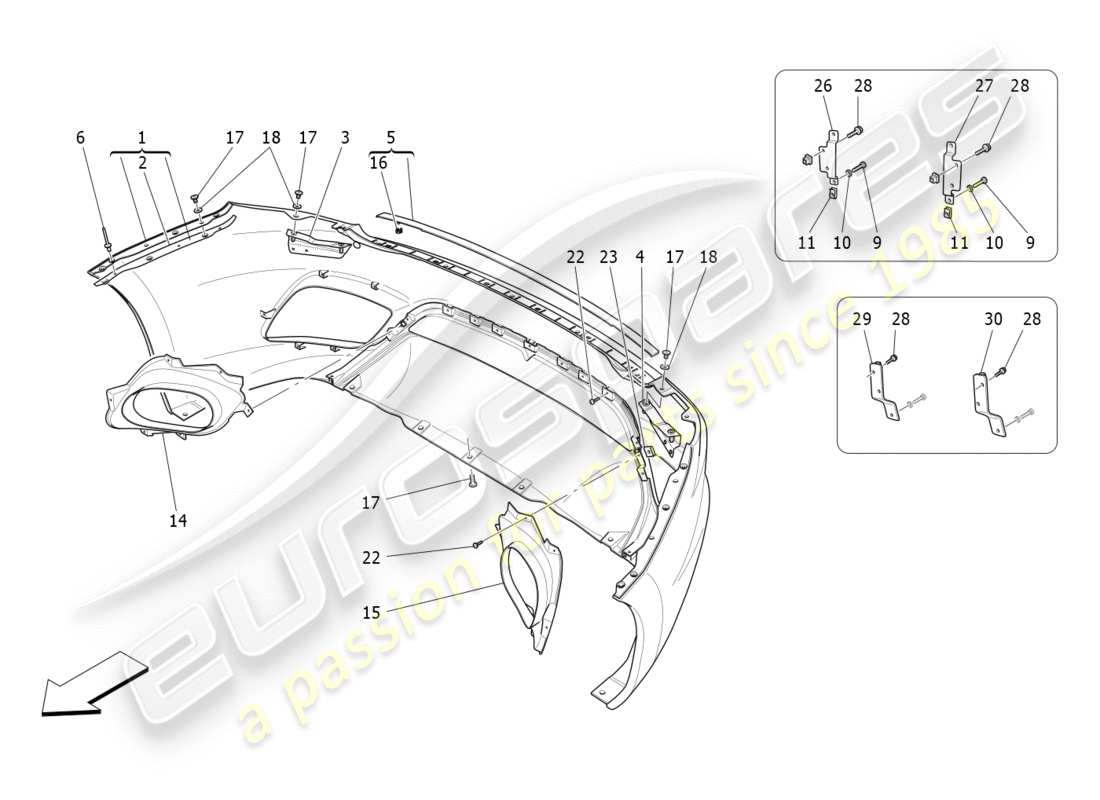 maserati granturismo s (2020) diagrama de piezas del parachoques trasero