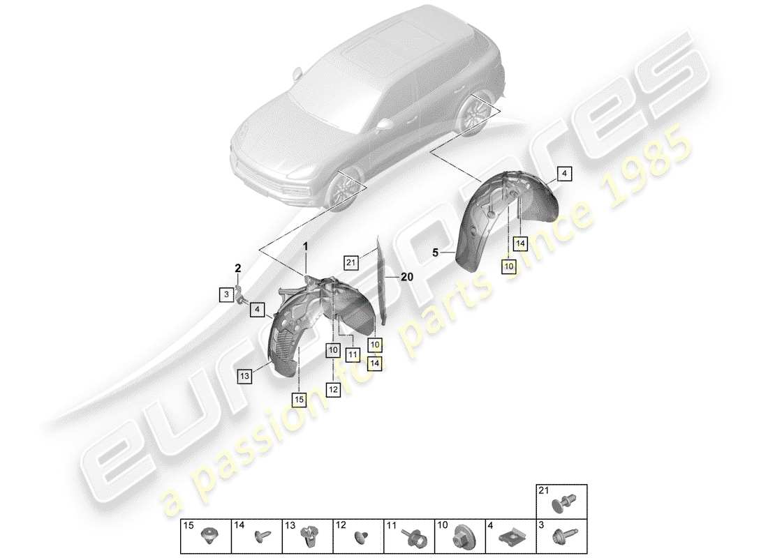 un diagrama de piezas del catálogo de piezas porsche 2020 (cayenne e3 9ya/9yb)