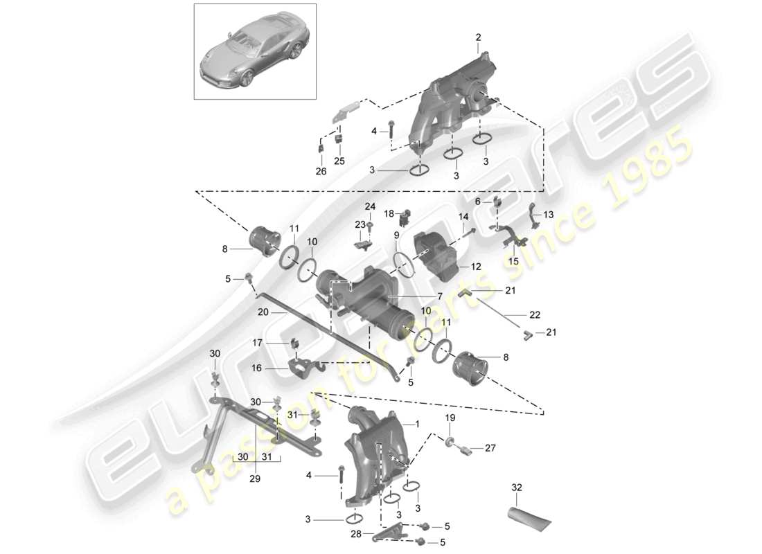 un diagrama de piezas del catálogo de piezas porsche 2015 (991-1 turbo)