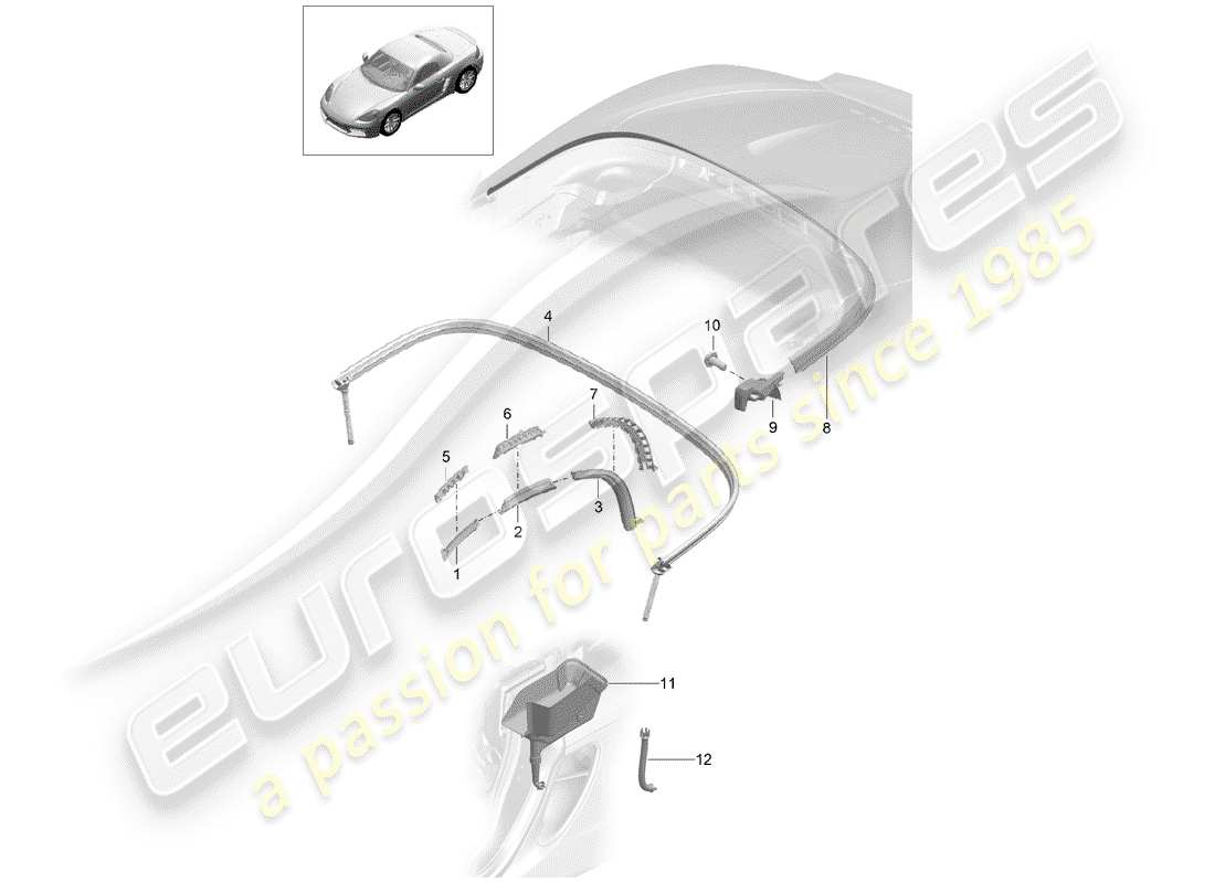 porsche 2020 (718 boxster) diagrama de piezas de capota convertible