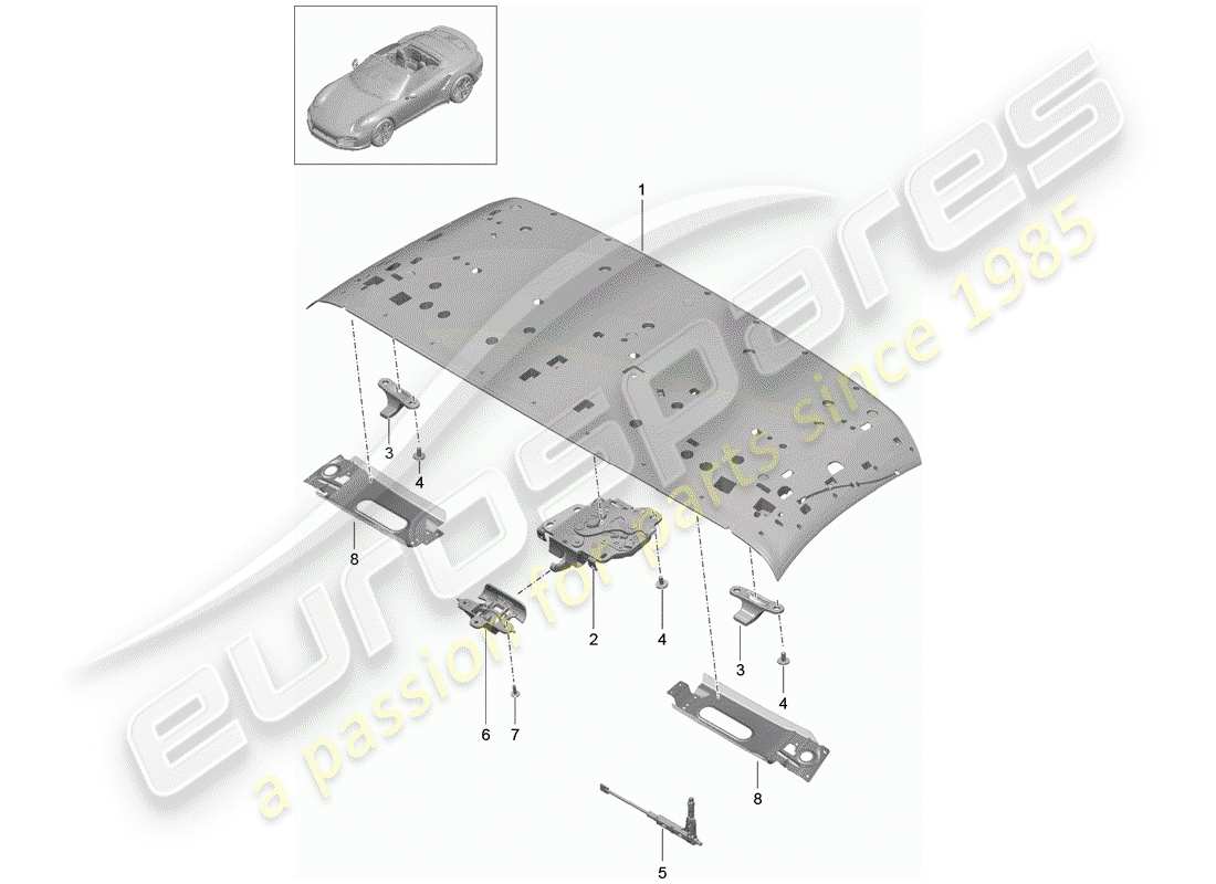 porsche 2016 (991-1 turbo) diagrama de piezas del marco superior