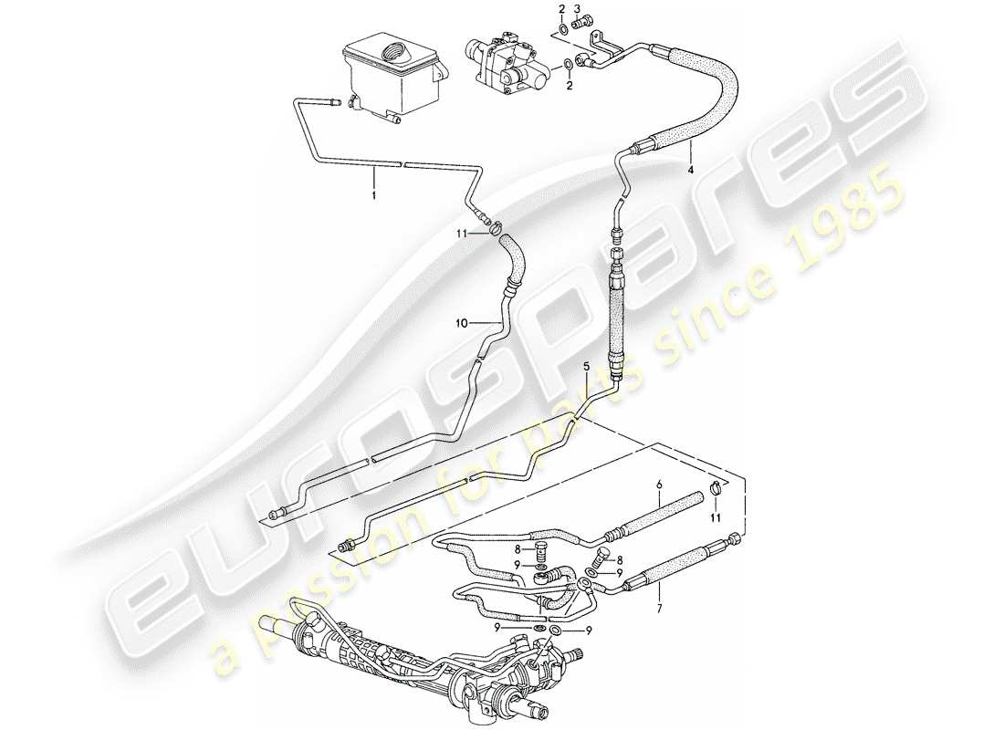 porsche 1998 (993) dirección asistida - líneas diagrama de piezas