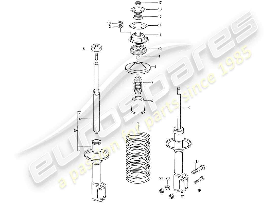 porsche 1987 (924s) suspensión - amortiguador diagrama de piezas
