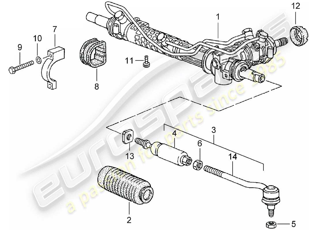 porsche 1996 (993) engranaje de dirección - piezas de dirección diagrama de piezas