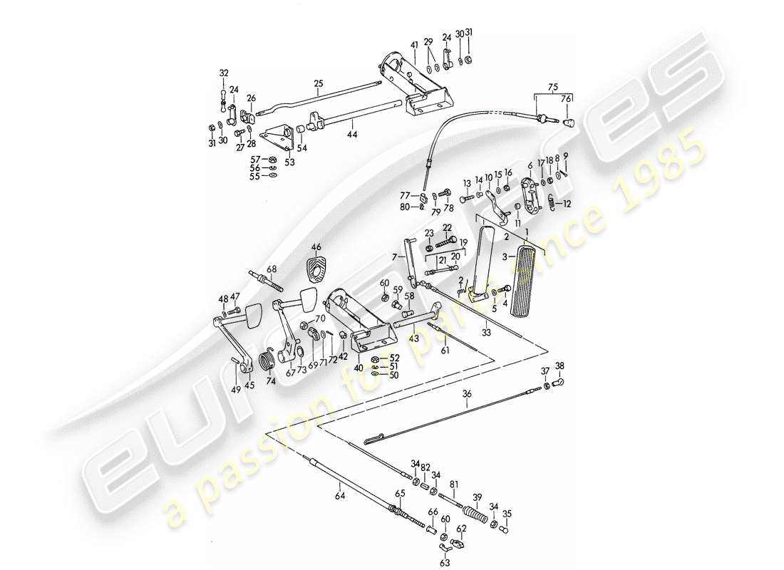 porsche 356b/356c (1961) diagrama de piezas de pedales