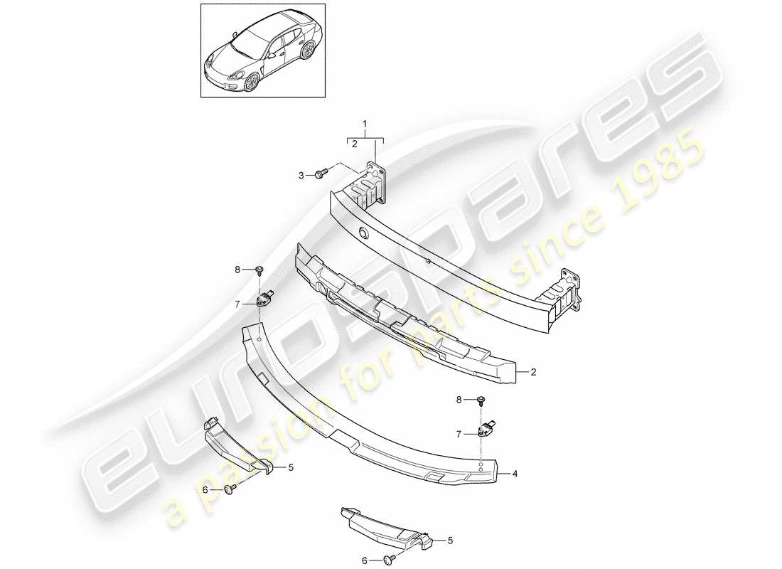porsche 2014 (panamera 970) diagrama de piezas del soporte de parachoques