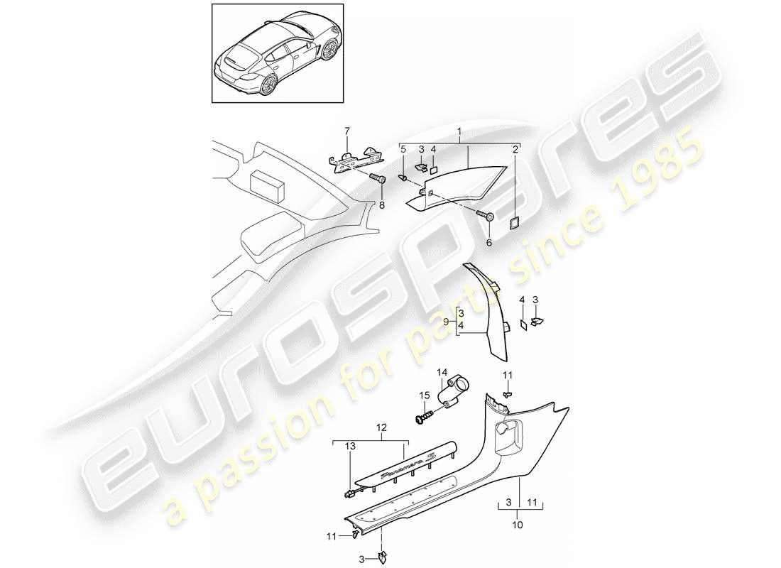 porsche 2014 (panamera 970) diagrama de piezas del pilar a