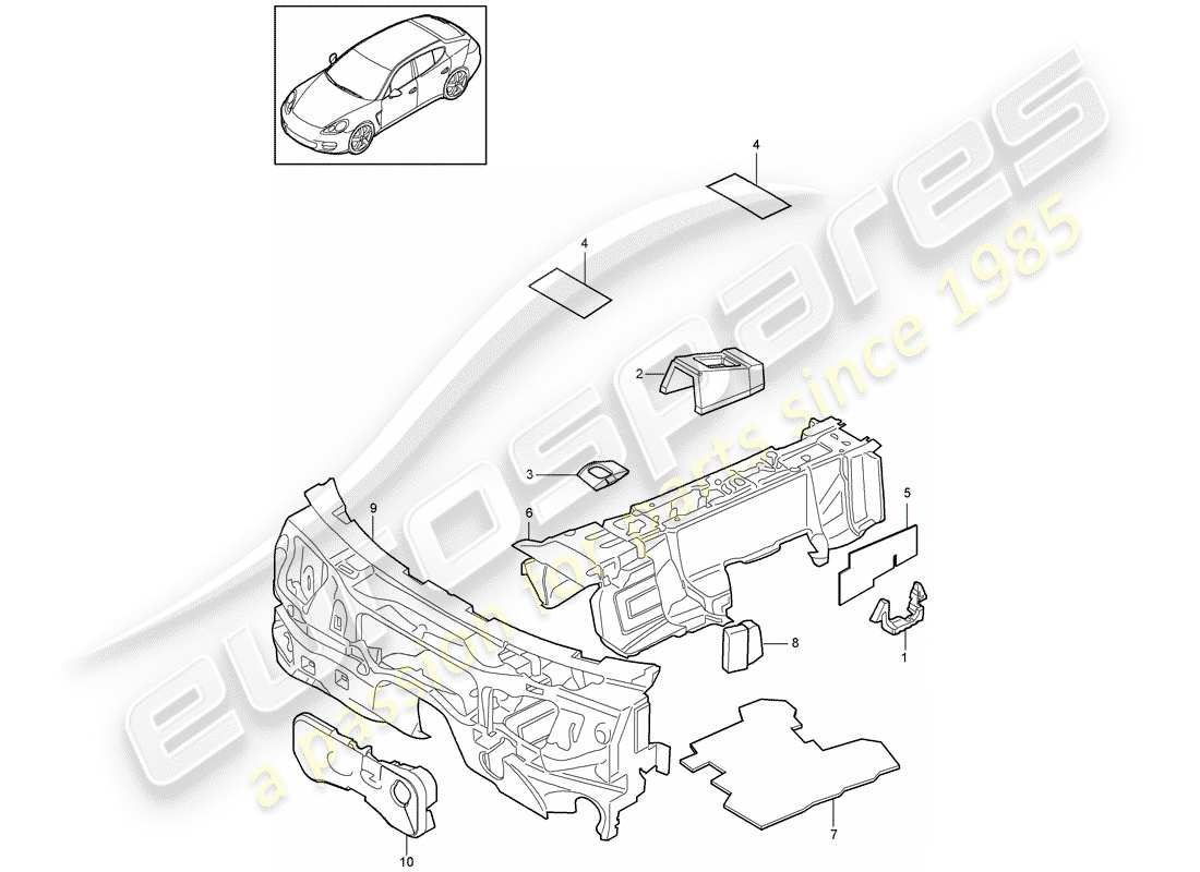 porsche 2014 (panamera 970) absorbente de sonido diagrama de piezas