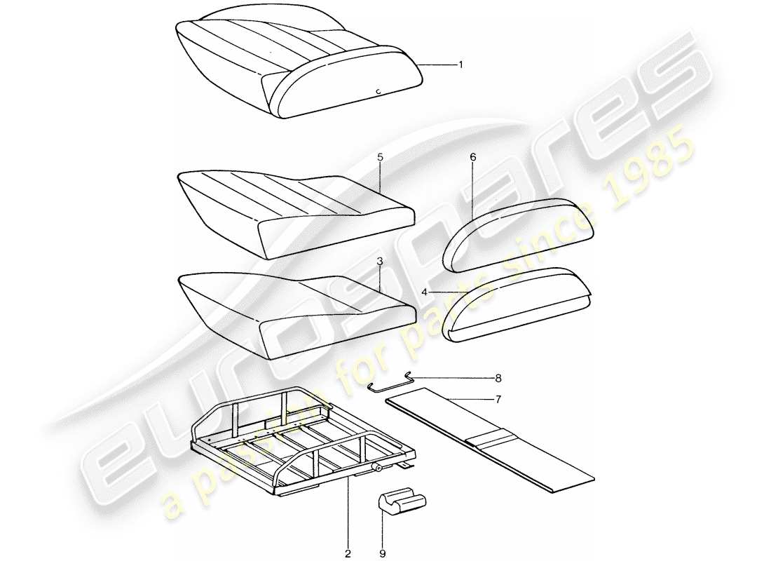 porsche 1976 (911) asiento deportivo - cojín de asiento - partes individuales esquema de piezas