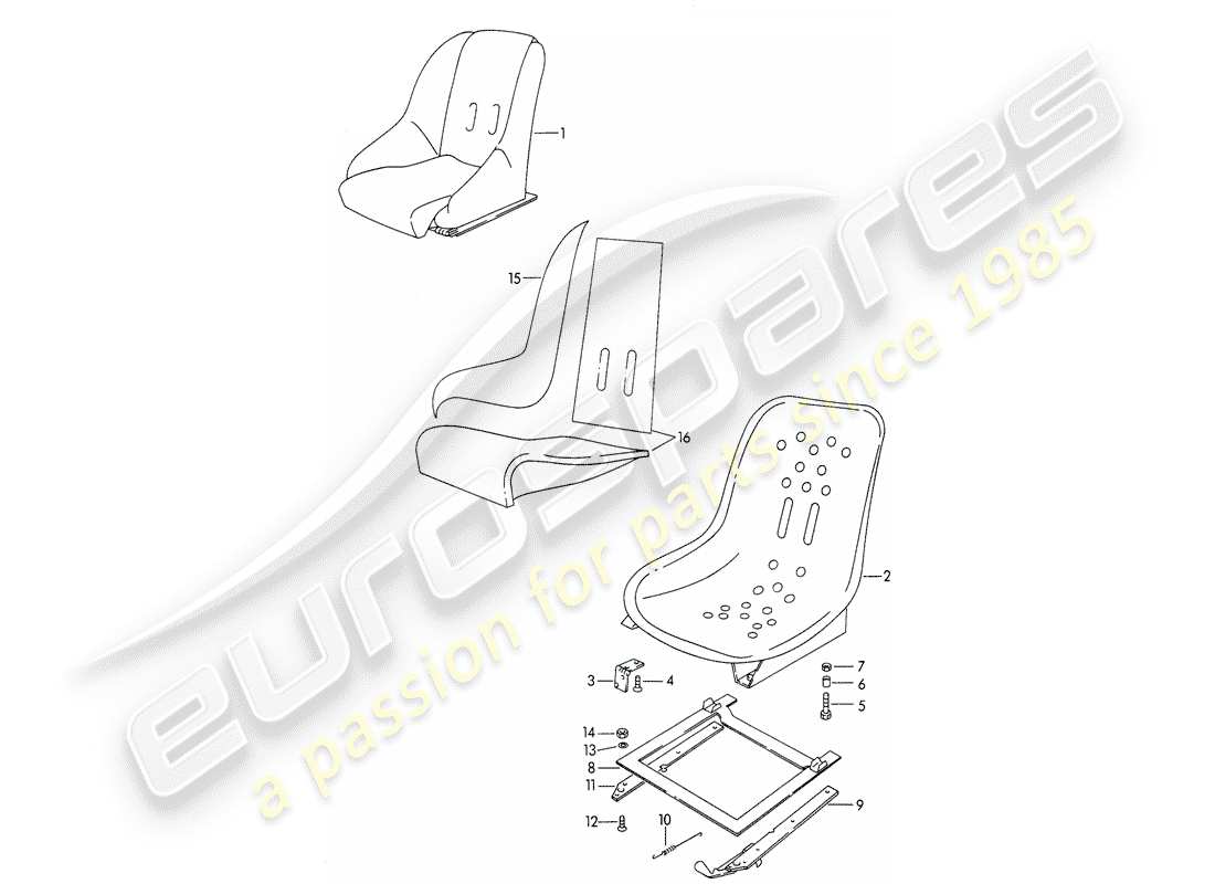porsche 1963 (356b/356c) asiento diagrama de piezas