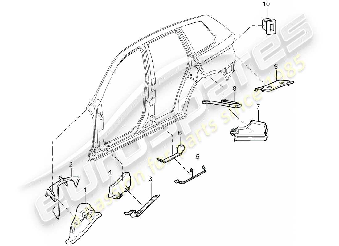 porsche 2008 (cayenne e1 9pa) absorbente de sonido diagrama de piezas