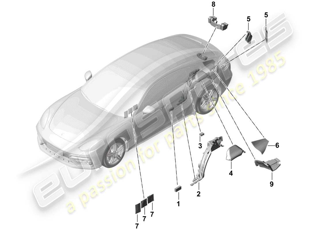 porsche 2017 (panamera 971-1) absorbente de sonido diagrama de piezas