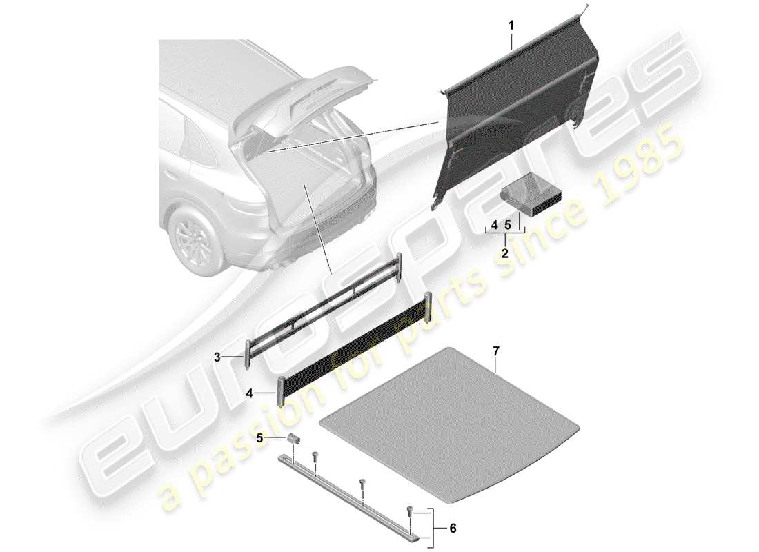 porsche 2020 (cayenne e3 9ya/9yb) forro de bota diagrama de piezas