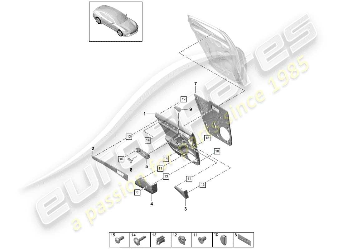 porsche 2017 (panamera 971-1) diagrama de piezas del panel de puerta